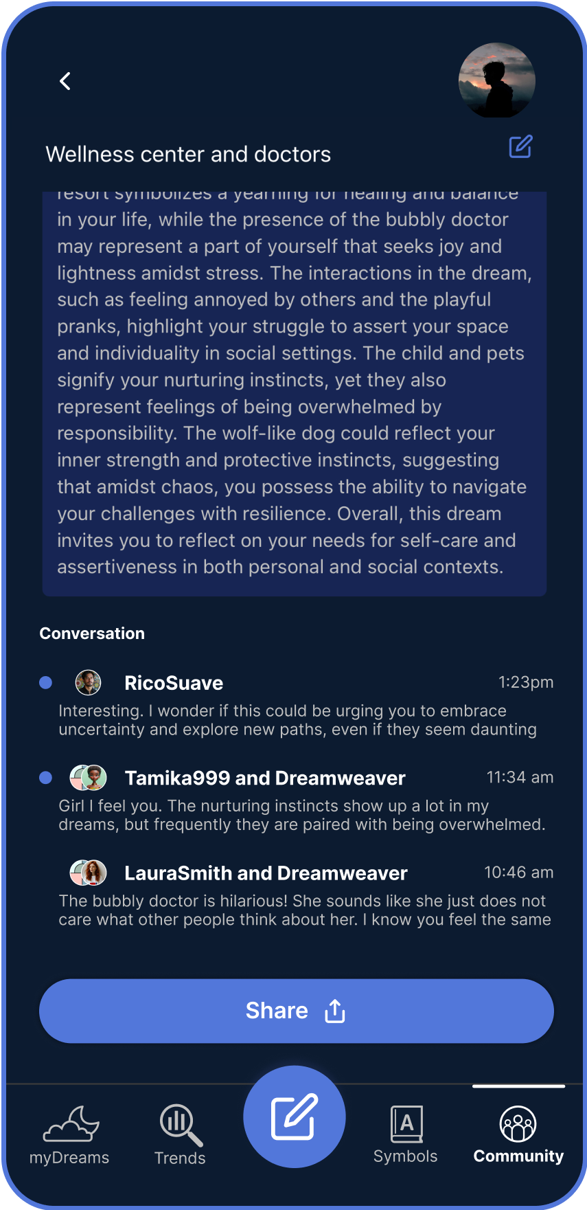 Dream & Trend Tracking App Interface